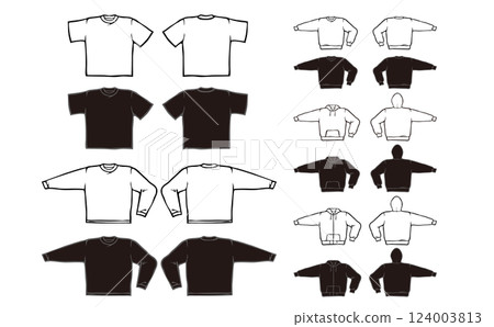 手繪 T 卹、運動衫和連帽衫插畫套裝 手繪 T 卹、運動衫和連帽衫插畫套裝 124003813