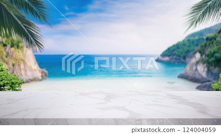 3d rendering white marble stone podium platform for cosmetic product showcase. Geometric cylinder shapes on sand beach with tropical palm leaf in natural sunlight and blue sky for sea concept 3d rendering white marble stone podium platform for cosmetic product showcase. Geometric cylinder shapes on sand beach with tropical palm leaf in natural sunlight and blue sky for sea concept 124004059