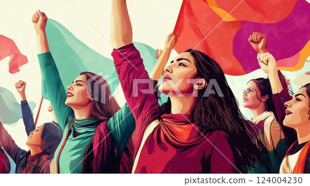 watercolor of women, March 8 International Womens Day. 124004230