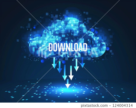 Cloud Download Technology Concept with futuristic design, digital networking, and online storage symbolizing innovation 124004314