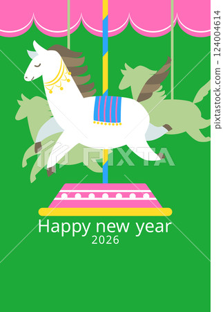 馬年新年賀卡模板旋轉木馬的可愛向量插圖 馬年新年賀卡模板旋轉木馬的可愛向量插圖 124004614