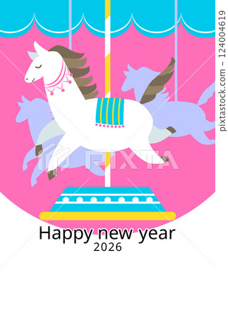 Year of the Horse New Year's card template Cute vector illustration of a merry-go-round 124004619