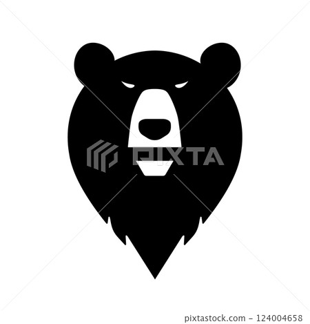 Bear warning sign, map pin icon, wild animal, black and white Bear warning sign, map pin icon, wild animal, black and white 124004658