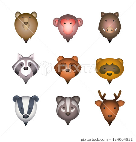 Wild animal warning mark / map pin icon set in color Wild animal warning mark / map pin icon set in color 124004831