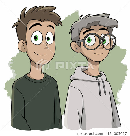 Cartoon of Two Boys Cartoon of Two Boys 124005017