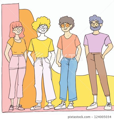 Group of Four Cartoon People Group of Four Cartoon People 124005034