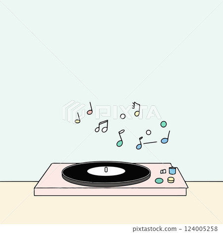 Vinyl Record Player with Musical Notes 124005258