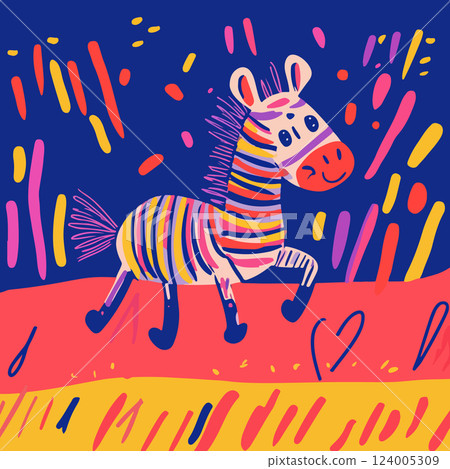 Playful Zebra in Abstract Landscape 124005309