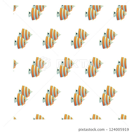 Exotic fish in flat style. Seamless pattern. Vector illustration. 124005919