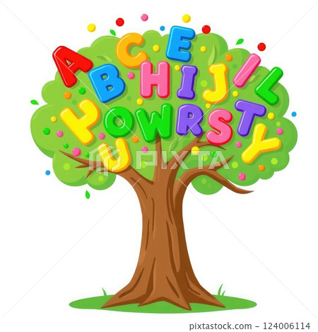 A stylized educational tree with a sturdy brown trunk and whimsical branches vector illustration 124006114
