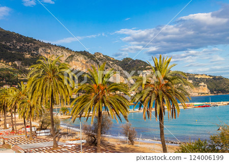 Coastline of Mediterranean sea in Menton, French Riviera, France 124006199