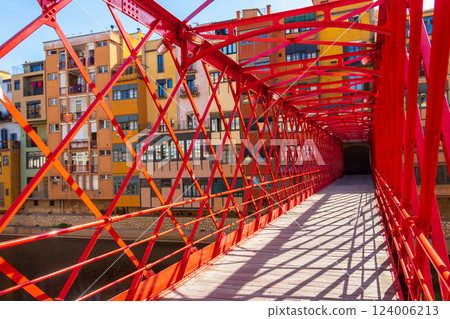 Red iron bridge or Girona Eiffel Bridge (Pont de les Peixateries velles, 1877) in Girona, Catalonia, Spain Red iron bridge or Girona Eiffel Bridge (Pont de les Peixateries velles, 1877) in Girona, Catalonia, Spain 124006213