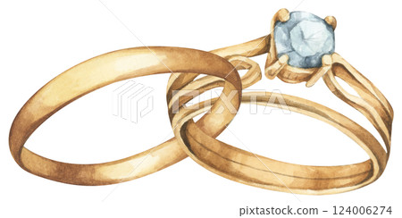 Watercolor Diamond Ring. Luxury Wedding Jewelry Illustration for Invitations & Decor Watercolor Diamond Ring. Luxury Wedding Jewelry Illustration for Invitations & Decor 124006274