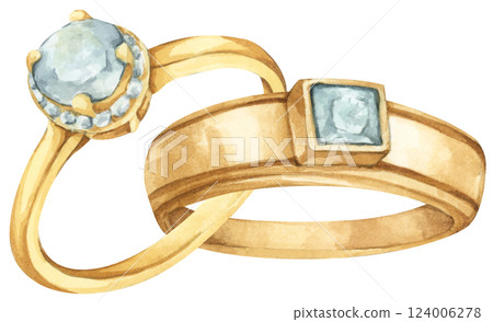 Watercolor Diamond Ring. Luxury Wedding Jewelry Illustration for Invitations & Decor Watercolor Diamond Ring. Luxury Wedding Jewelry Illustration for Invitations & Decor 124006278
