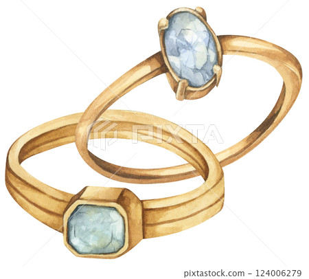 Watercolor Diamond Ring. Luxury Wedding Jewelry Illustration for Invitations & Decor Watercolor Diamond Ring. Luxury Wedding Jewelry Illustration for Invitations & Decor 124006279