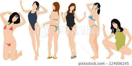 Illustration set of a woman in a posing swimsuit Illustration set of a woman in a posing swimsuit 124006295