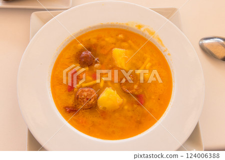 Canarian soup on a table in a restaurant 124006388