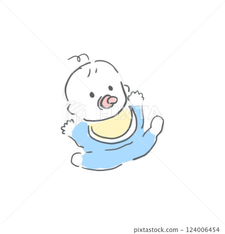Hand-drawn drawing of a baby with a pacifier 124006454