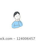 Hand-drawn style: A man thinking with his chin in his hands 124006457