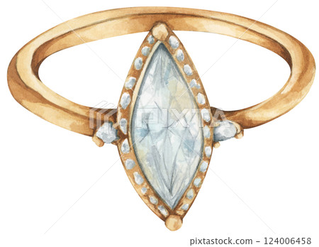 Watercolor Diamond Ring. Luxury Wedding Jewelry Illustration for Invitations & Decor 124006458