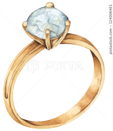 Watercolor Diamond Ring. Luxury Wedding Jewelry Illustration for Invitations & Decor 124006461