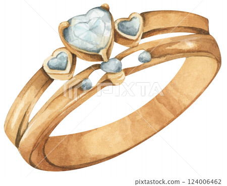 Watercolor Diamond Ring. Luxury Wedding Jewelry Illustration for Invitations & Decor Watercolor Diamond Ring. Luxury Wedding Jewelry Illustration for Invitations & Decor 124006462
