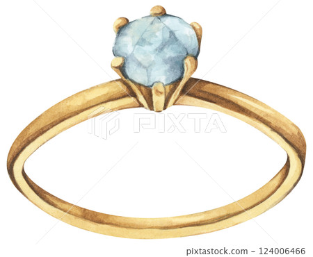 Watercolor Diamond Ring. Luxury Wedding Jewelry Illustration for Invitations & Decor 124006466