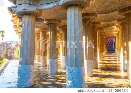 Columns of Hypostyle Room in Park Guell, Barcelona, Spain Columns of Hypostyle Room in Park Guell, Barcelona, Spain 124006484