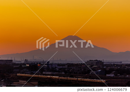 Mount Fuji at sunset and E217 series 124006679
