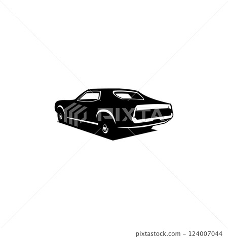 Mustang car silhouette car logo isolated on white background, rear view. Vector illustration available in eps 10. 124007044