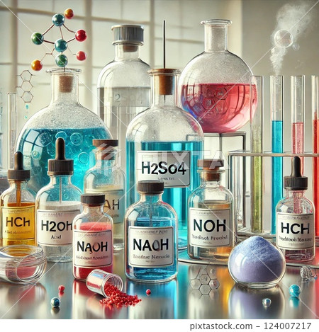 Illustration of liquid in flask 124007217