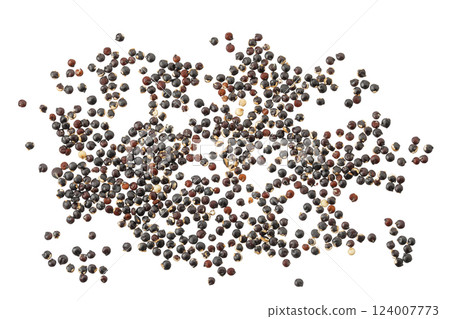 black quinoa seeds isolated on white background. Top view. Flat lay black quinoa seeds isolated on white background. Top view. Flat lay 124007773