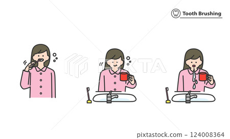 Woman brushing her teeth, set, variations 124008364