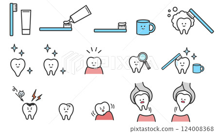 刷牙和牙齒護理插圖集 124008368