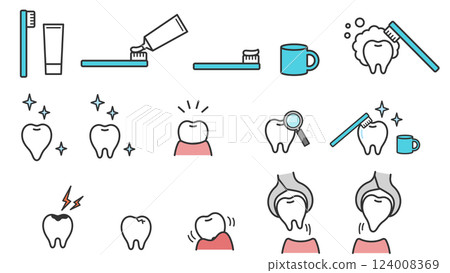 刷牙和牙齒護理插圖集 124008369
