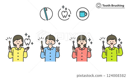 一組孩子刷牙 一組孩子刷牙 124008382