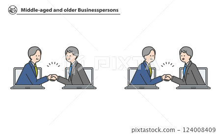 Middle-aged business people shaking hands online Middle-aged business people shaking hands online 124008409