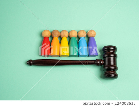 LGBT community and the judge's hammer. Concept of legislation, protection of rights and freedoms of sexual minorities. Legal protection, civil rights, legislative action supporting sexual minorities. 124008635