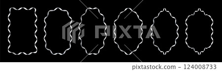 Set of exquisite silver frames with wavy lines and patterns. Fashionable vintage ornate frames for wedding invitations, greeting cards, prints. Set of exquisite silver frames with wavy lines and patterns. Fashionable vintage ornate frames for wedding invitations, greeting cards, prints. 124008733