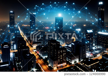 Image of a city connected by IT networks: AI-generated image 124008990
