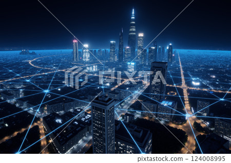 Image of a city connected by IT networks: AI-generated image 124008995