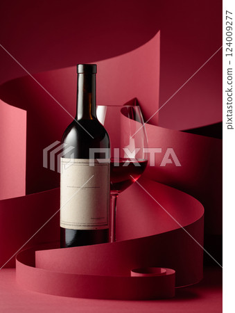 Bottle and glass of red wine. Bottle and glass of red wine. 124009277