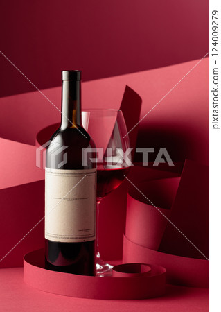 Bottle and glass of red wine. Bottle and glass of red wine. 124009279
