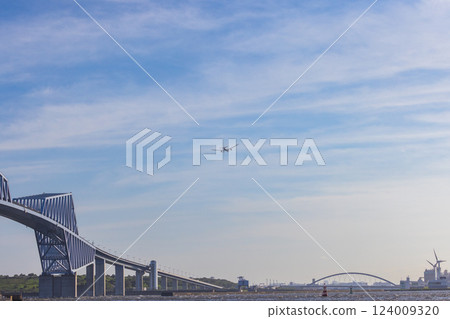東京金門大橋和飛機 124009320