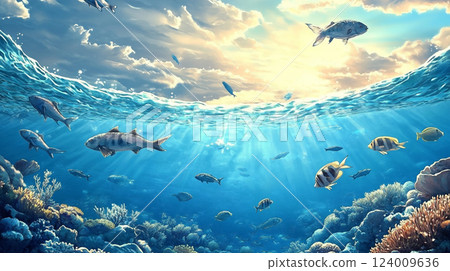 從水下看到的魚群 124009636