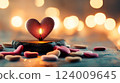 Magical hearts floating in a dreamy atmosphere create a warm and romantic ambiance on a serene evening 124009645