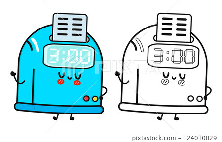 Smiling Punch Clock Mascot. Cute Cartoon Time Recorder with Black and White Variant. 124010029