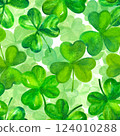 Seamless watercolor pattern for St Patrick's day, green Irish clovers 124010288