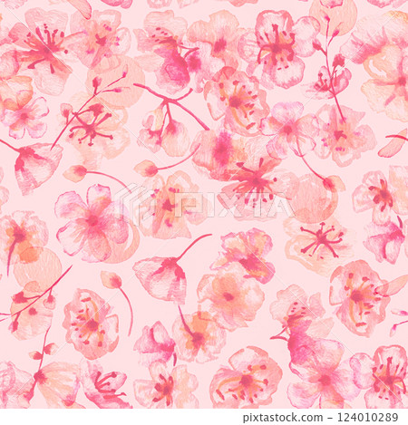 Spring watercolor seamless pattern. Watercolour florals. Pink flowers 124010289