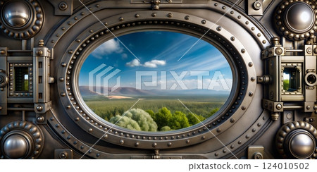 Retro Industrial Metal Door with Riveted Design 124010502